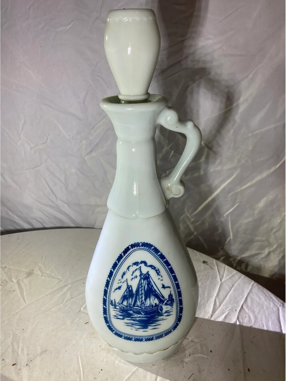 Vintage - Jim Beam "Delft Blue" Milk Glass Decanter 1963 RARE